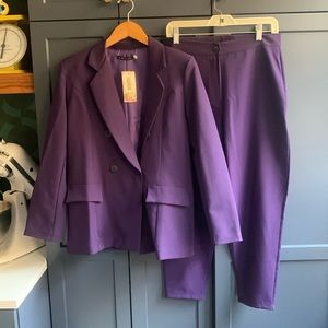 Two Piece Bright Purple Suit- New with Tags- Double Breasted Jacket- Size 10